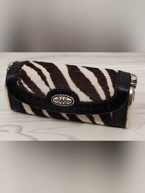 Zebra Print Haircalf Lipstick Case with Silver Trim